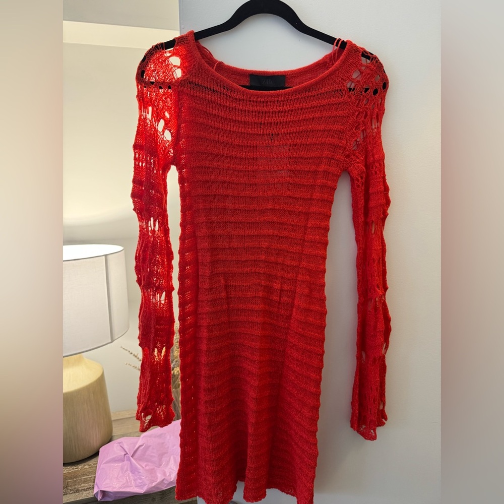 Zara red crochet cover up dress